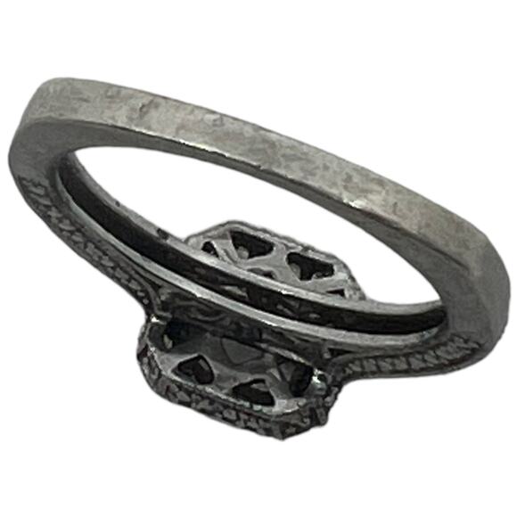 Sterling Silver 925 White Sapphire CZ Art Deco Style Halo Ring Size 6.75 - Picture 3 of 15